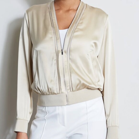 Elie Tahari Silk Satin Bomber Jacket